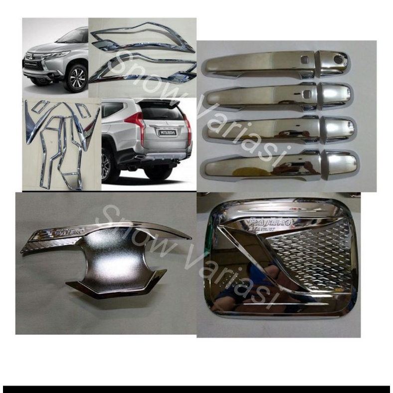 Paket Garnish Outer Handle Tank Cover All New Pajero 2016 2018 Hitam Chrome