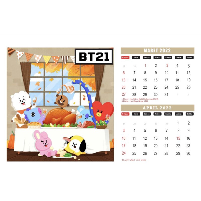 KALENDER MEJA BTS BT21 tahun 2022/CALENDER-1