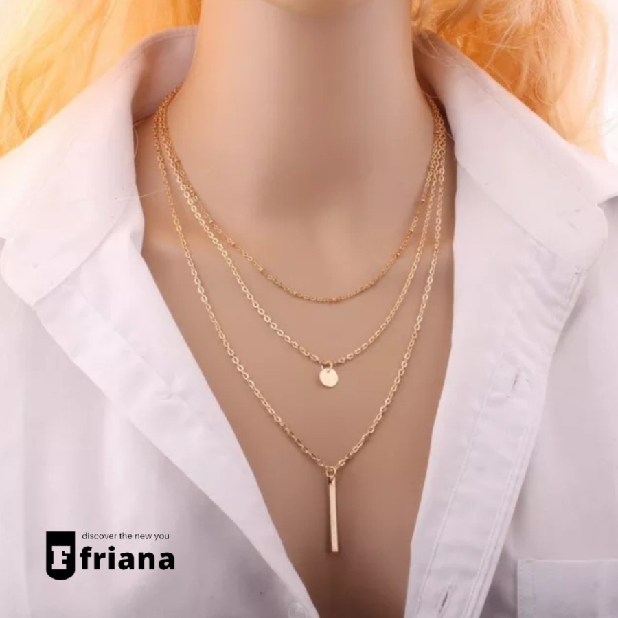 Kalung Wanita 3 Layer Koin Simpel Elegan Fashion Aksesoris Style Korea