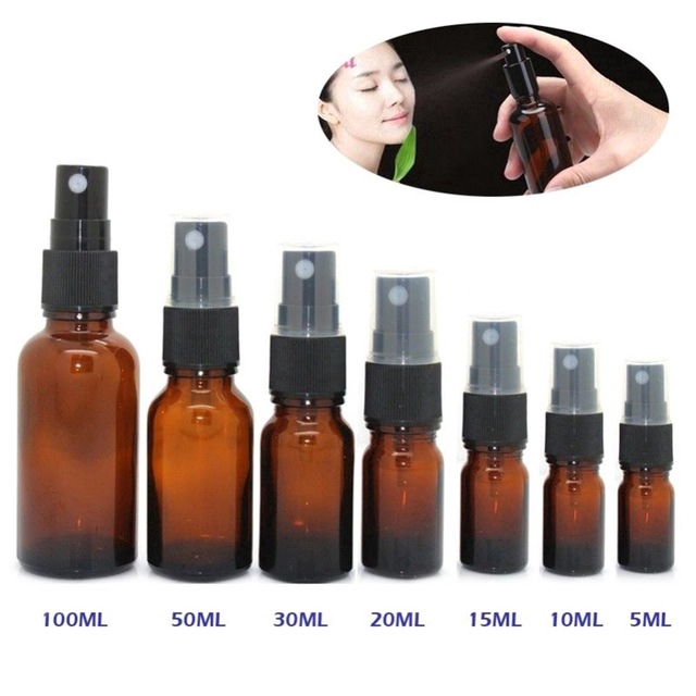 5-100ML Mini Spray Bottle, Beauty Empty Amber Glass Bottles, Essential Oil Mist Spray Container Case, Refillable travel Spray Bottle,Transparent Brown Bottle