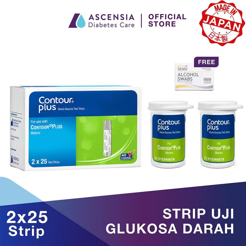 Ascensia Diabetes Care - Contour Plus Strip Test Gula Darah 25x2 Box FREE Alcohol Swab