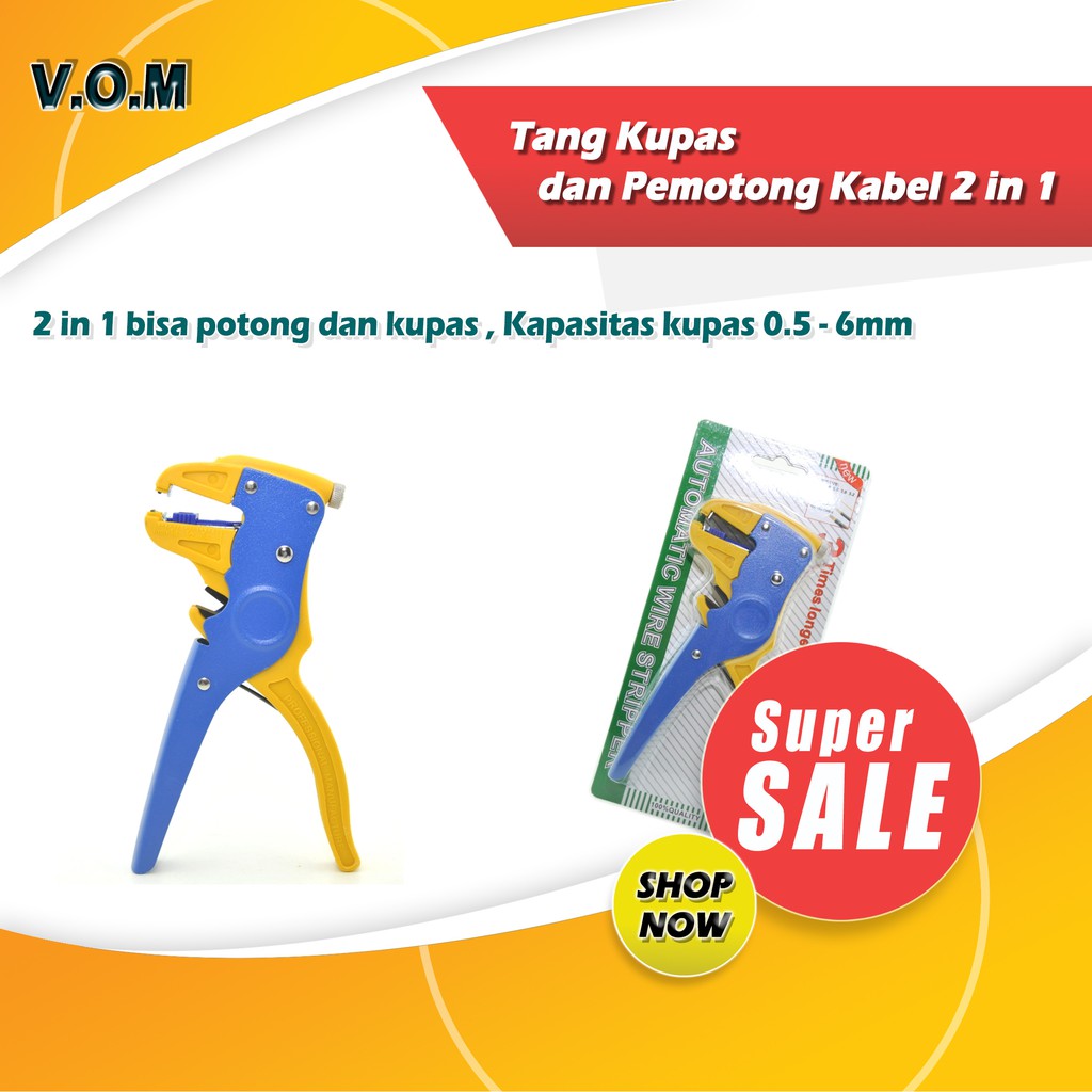 VOM-Tang Kupas dan Pemotong Kabel 2 in 1 Automatic Wire Stripper 0351