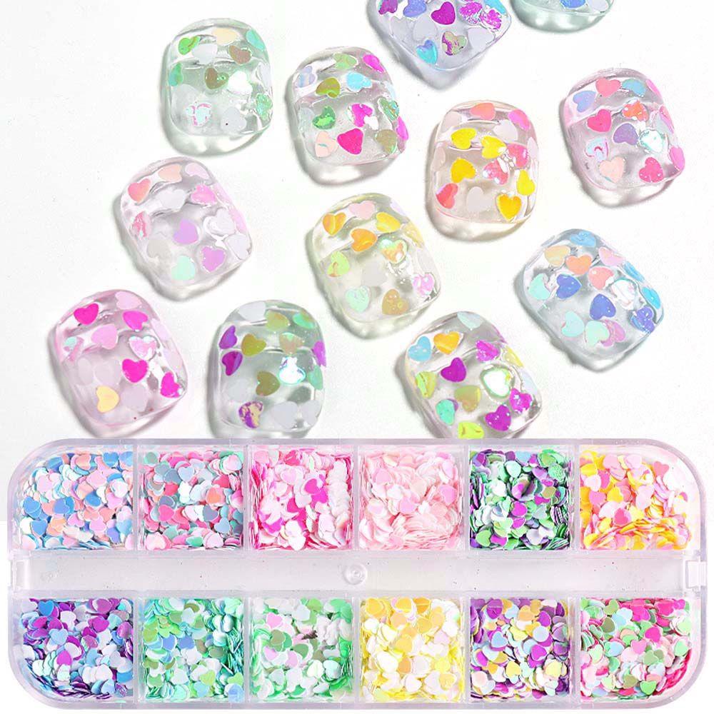 Mxbeauty Nail Art Payet Wanita 12kisi Manikur Aksesoris DIY Perhiasan Kuku Nail Art Patchs Heart Nail Art Sequin