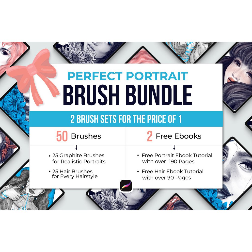 Pocreate Brushes - Perfect Portrait Brush Set Bundle with eBook &amp; Practice Sheets