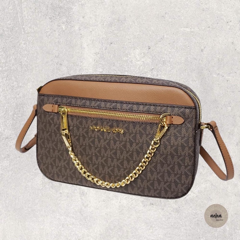 MK Jetset Large EW Zip Chain Crossbody  Signature Brown