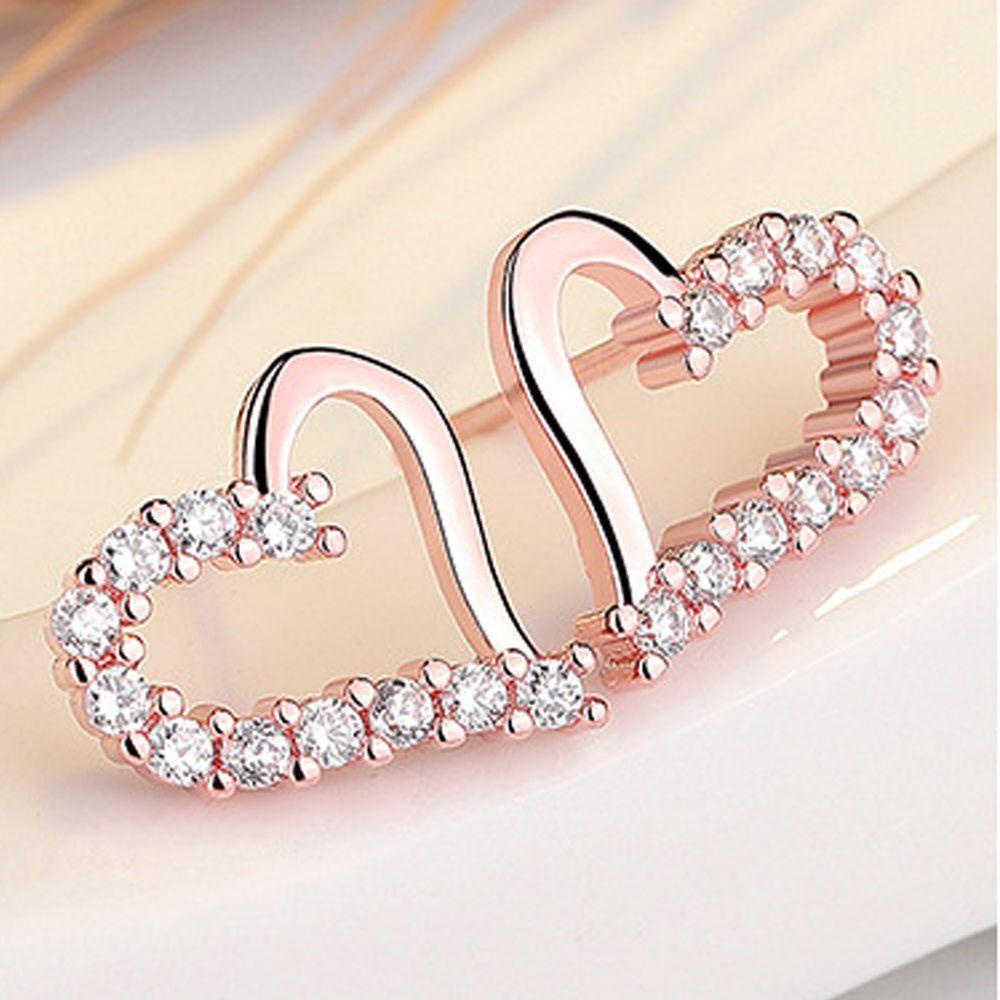 R-flower Heart Earrings Hadiah Perhiasan Pengantin Anting Kristal Mengkilap