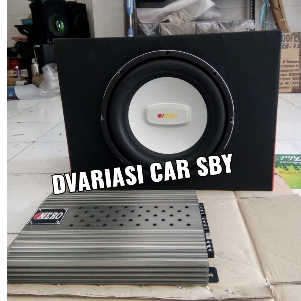PAKET AUDIO MOBIL SUBWOOFER SPEAKER MERK NERO BOX AUDIO DAN POWER