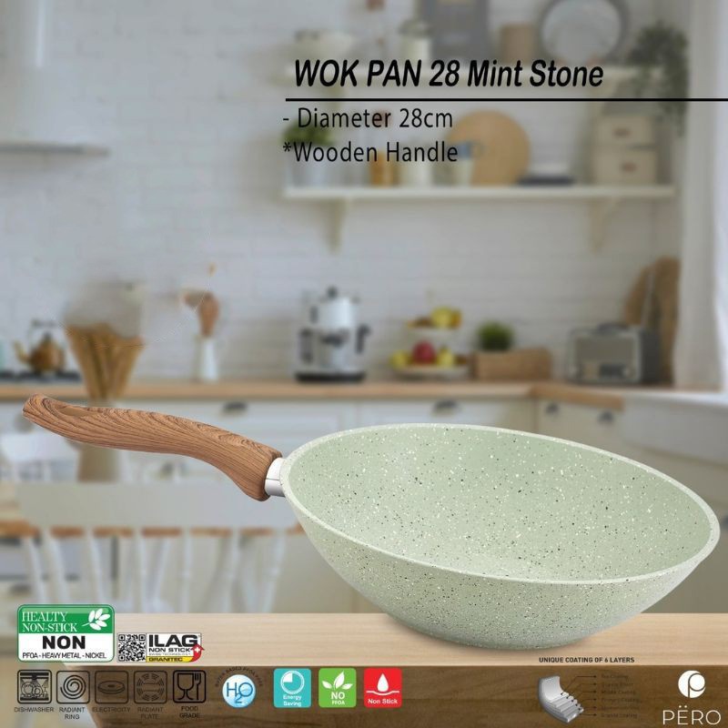 PERO Wok Pan 28cm Granite Anti Lengket Tanpa Miyak Original