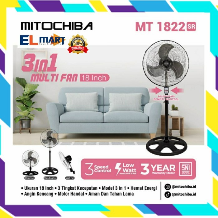 Mitochiba Kipas Angin Besi Tornado 18 inch MT 1822 SR Remote