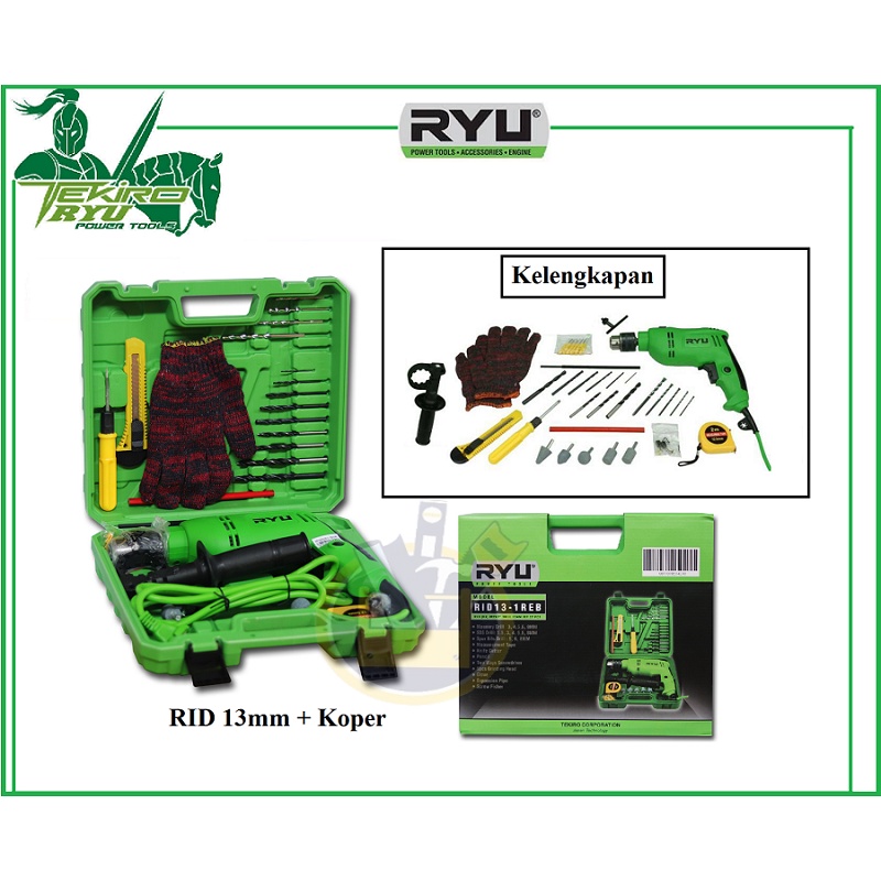 RYU RID13-1REB Impact Drill Set Box Mesin Bor 13 Mm 13mm Impact Drill Plus KOPER + Aksesoris 27 Pcs Bor Beton Tembok RID 13-1 MURAH ORIGINAL BERGARANSI