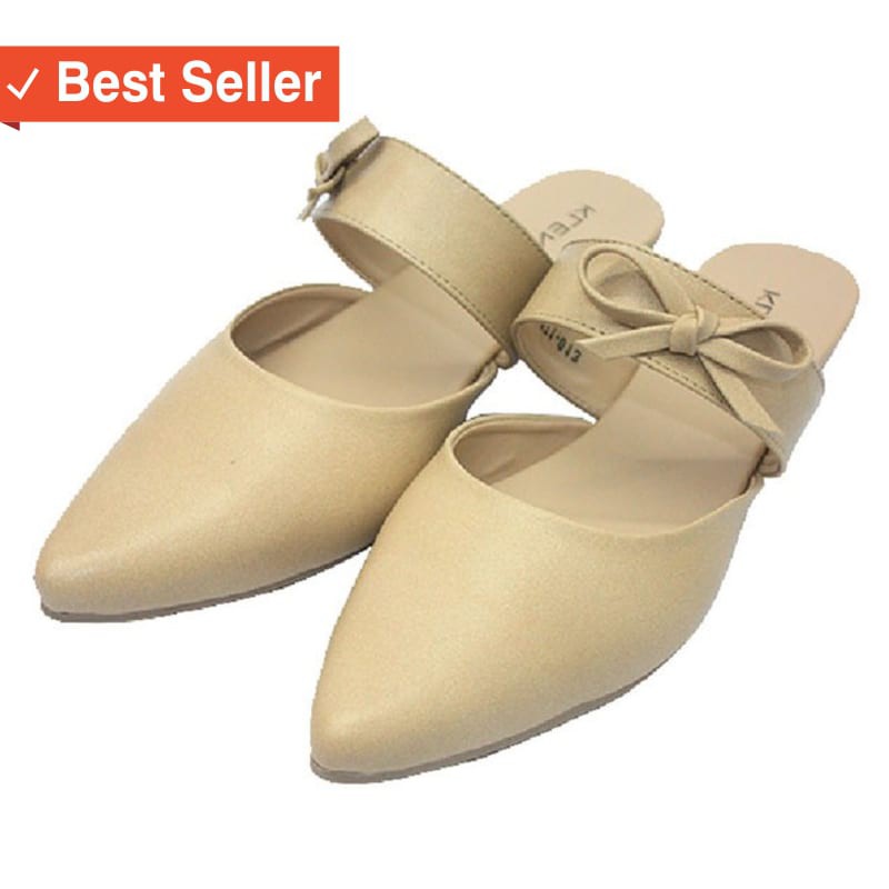 SANDAL WANITA KAKI MURAH / Klensia Bustong Wanita Flat Women Slip On Mules Mocca 671-013 - Mocca