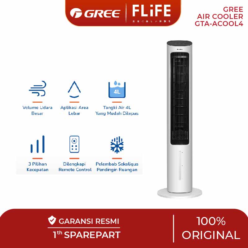 GREE Tower Fan Air Cooler dengan Generator Anion - Humidifier -  Penyejuk - Kapasitas 4 Liter - Model GTA-ACOOL4