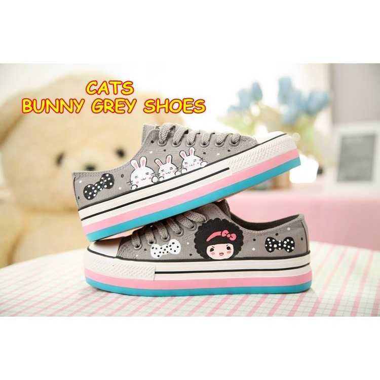 SEPATU  WANITA SNEAKERS CATS BUNNY GREY CBG5