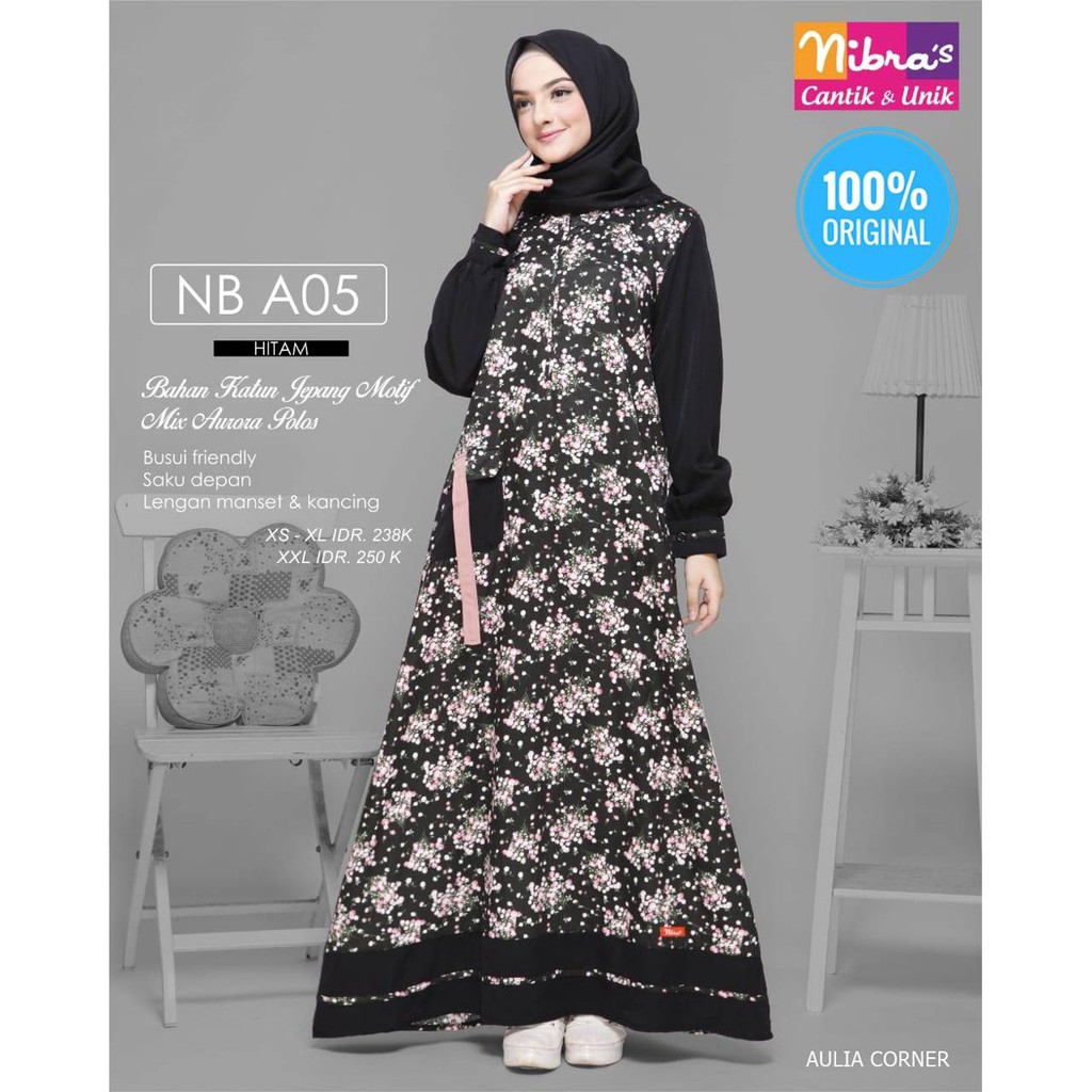 Gamis Wanita Batik Kombinasi Polos Gamis Terbaru Nibras Nb A05 Hitam Original Kualitas Bagus Shopee Indonesia