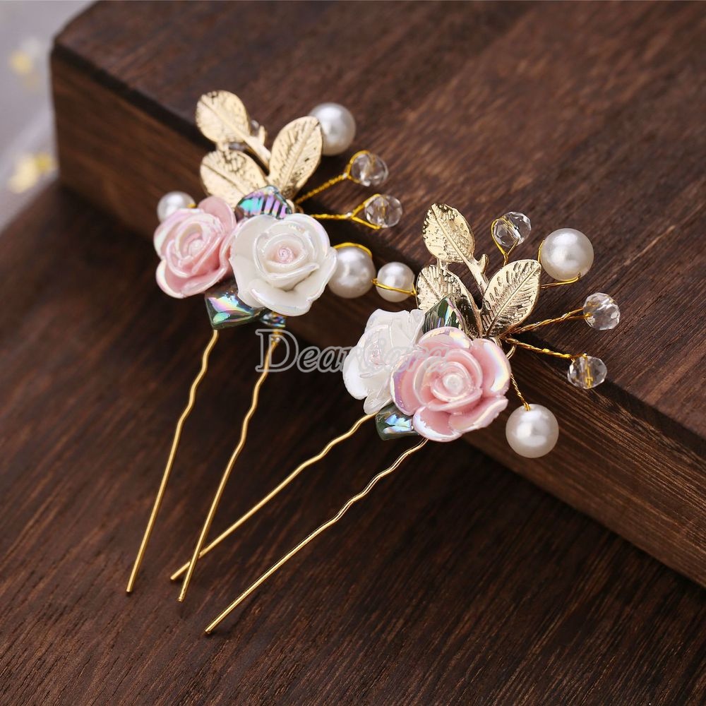 Ceramic Rose Flower Hairpin Handmade U-shaped Hairpin Headdress Bridal Accessories