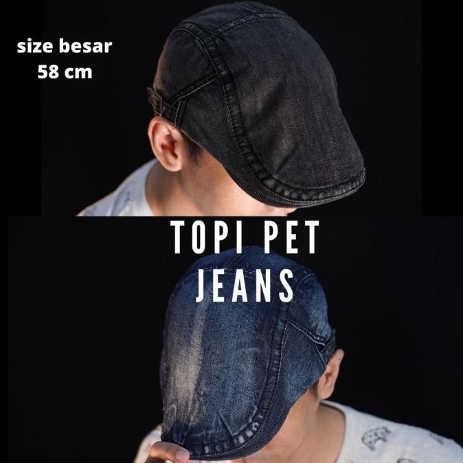Menakjubkan Topi Pet Jeans Denim Pria Polos Hitam Biru(Size Besar)-Topi Oksfox - Hitam Hot Sale