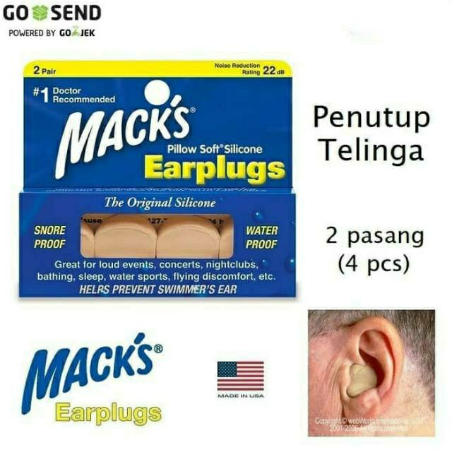 Macks earplugs  silicone penutup telinga/  Penutup Telinga Dewasa / Penutup kuping dewasa