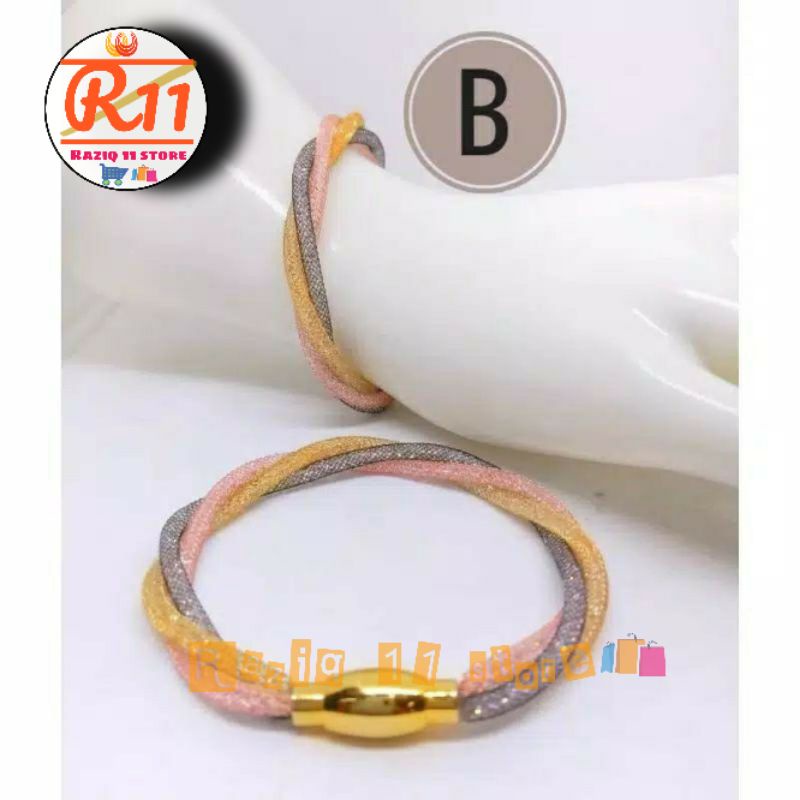 Gelang Kawat Gliter Kristal Lilit 3 Pengait Magnet