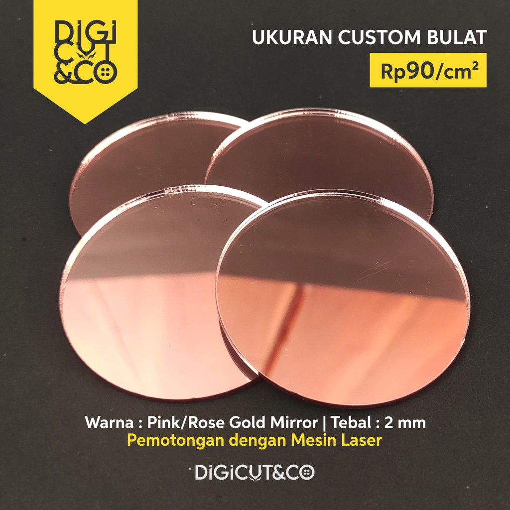 Akrilik Lembaran 2mm PINK/ROSE GOLD MIRROR Custom Ukuran Bulat - Digicut&amp;Co