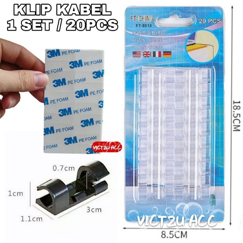 Klip Kabel Organizer Cable Clip Per pack isi 20 pcs Pengikat Kabel