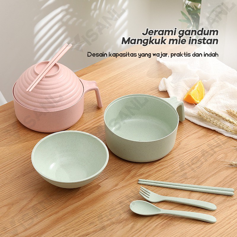 Set Mangkok 6 in 1 Wheatstraw Bowl Mangkuk Plastik Microwave Mie Instan dan Sup Serbaguna