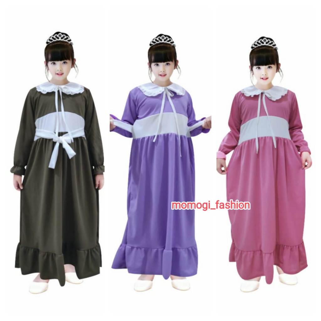 MOMOGI- GAMIS LOLA / GAMIS ANAK PEREMPUAN KERAH KOREAN / Usia 5-10th