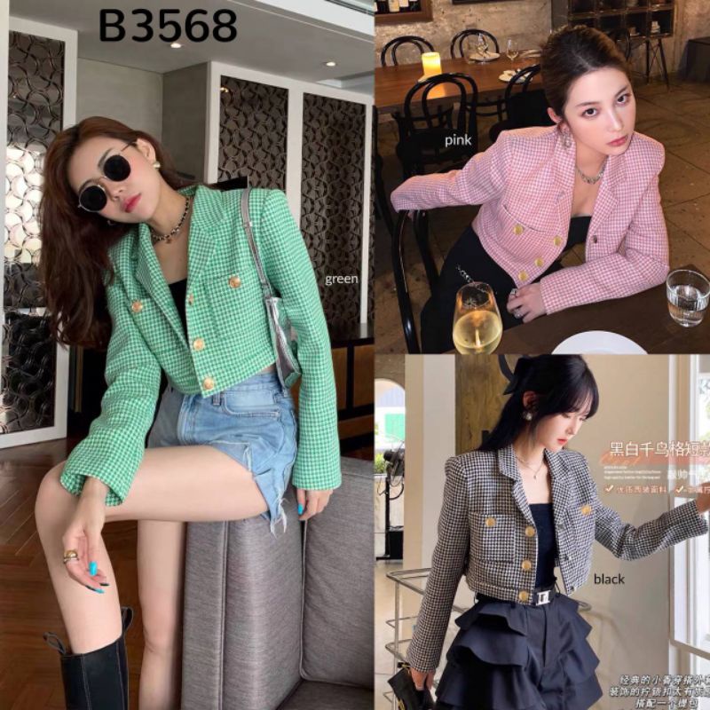 Sera Tweed Houndstooth Crop Blazer