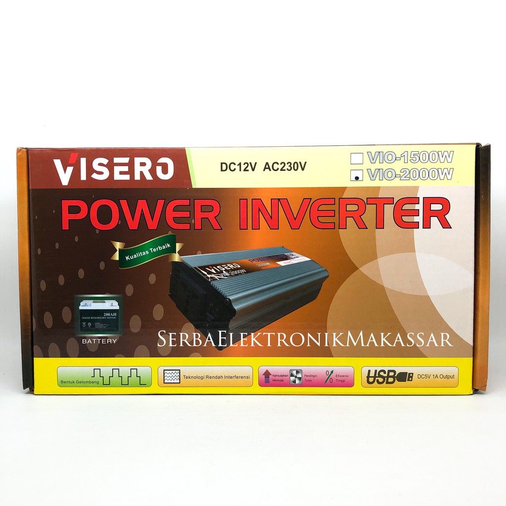 Power Inverter 2000Watt Merk Visero VIO-2000 DC 12Volt to AC 230Volt