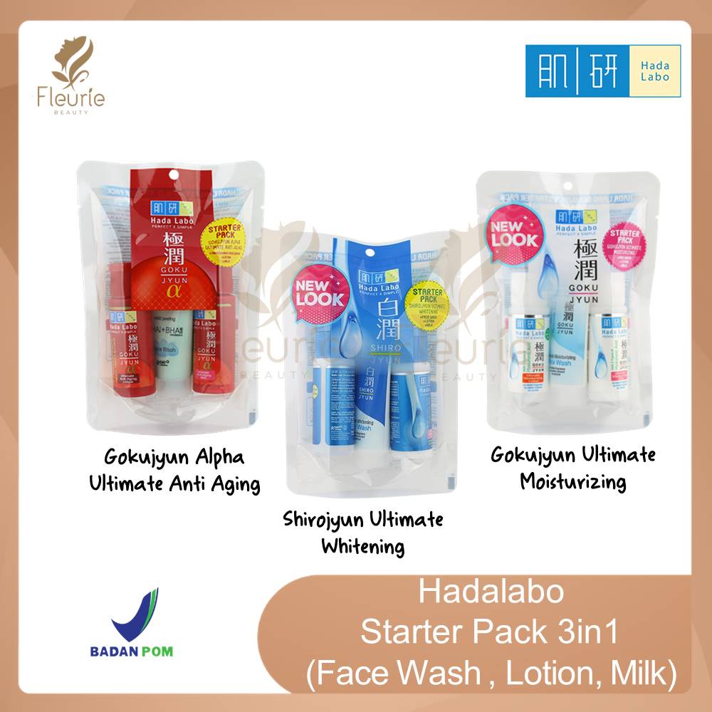 Hadalabo Starter Pack 3in1 Gokujyun Ultimate Moisturizing / Gokujyun Alpha Ultimate Anti Aging /  Shirojyun Ultimate Whitening Original BPOM