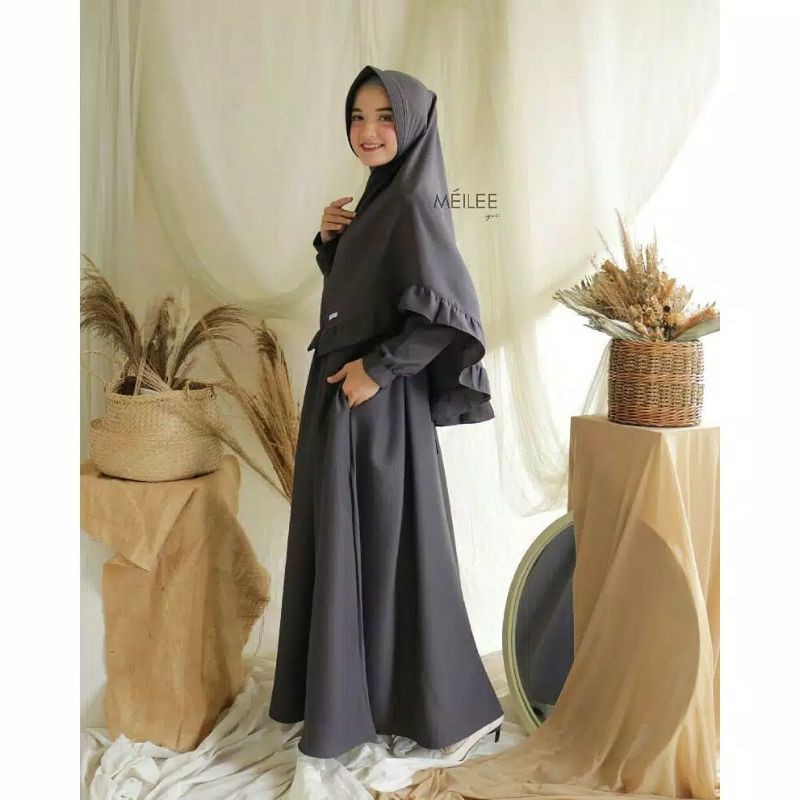cuci gudang promo gamis hitam syari set khimar // adelia syari // fatimah syari