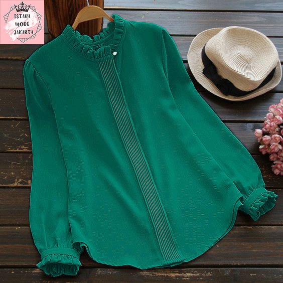 ISTANA MODE JAKARTA Lilac baju atasan wanita terbaru blouse korean style blouse wanita lengan panjang-HIJAU TOSCA
