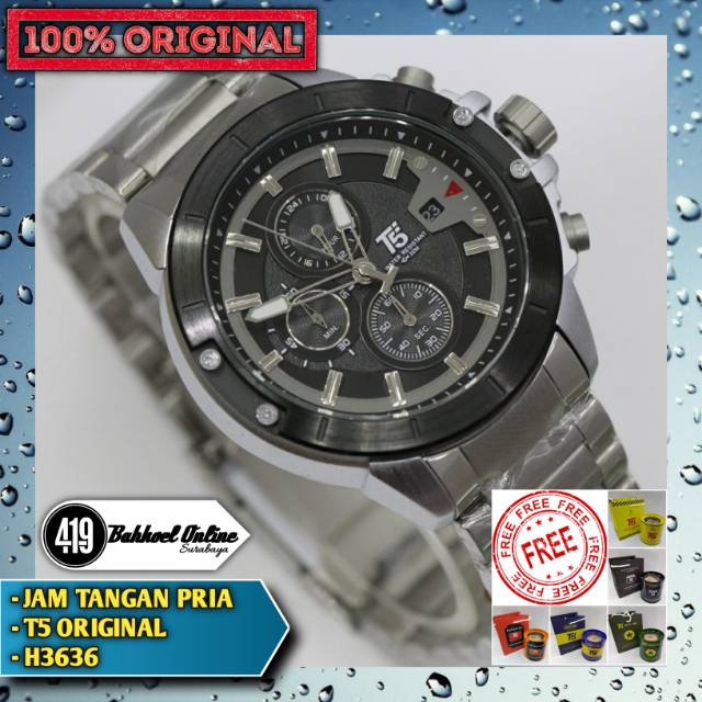 Jam tangan Pria ORIGINAL T5 H3636 Silver Hitam