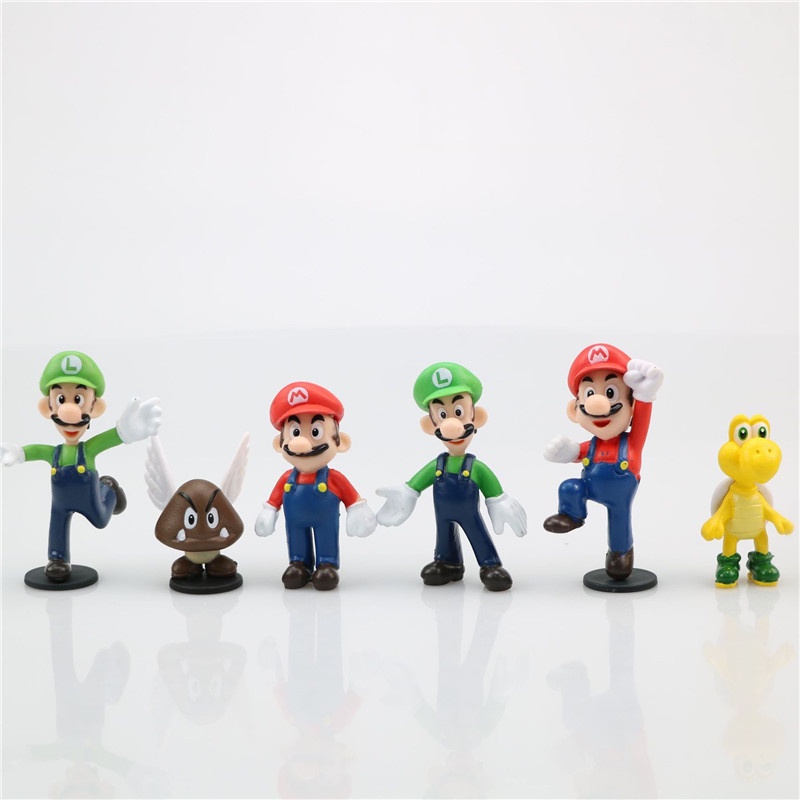 18pcs / set Mainan Action Figure Super Mario Bros Yoshi Peach Princess Luigi Shy Guy Odyssey Keledai Kong Bahan PVC