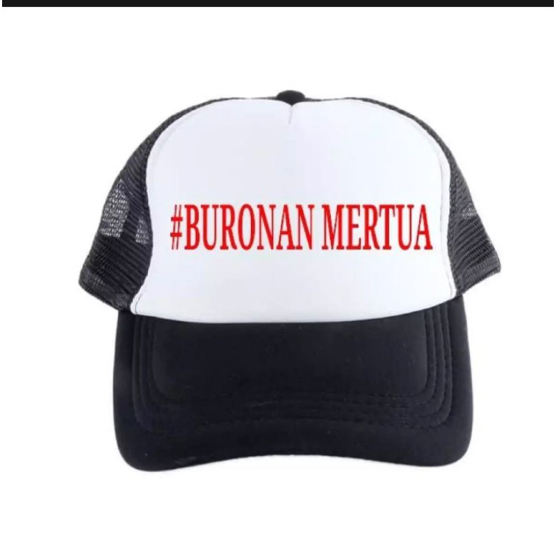 Topi Distro Trucker Jaring Buronan Mertua Premium Quality Text