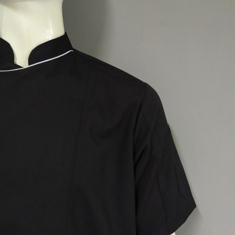 Chef Wear Baju Koki Lengan Pendek Hitam Net SLETING / ZIPPER TTP