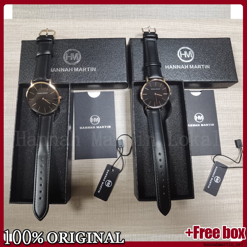 Jam Tangan Couple Sangat tipis Hannah Martin 100% Original Pria Wanita Cowok Cewek tangan kulit