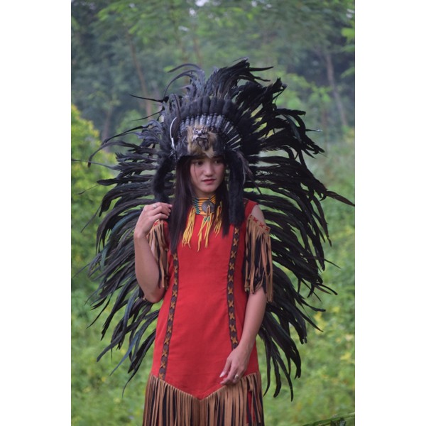 TOPI INDIAN - INDIAN HEADDRESS MEDIUM AYAM KENING SRIGALA HITAM FULL