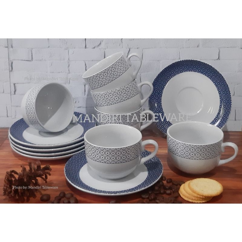 [READYYY] 6 psg Cangkir Set Keramik Cangkir Kopi Cangkir Teh Motif Blue Star