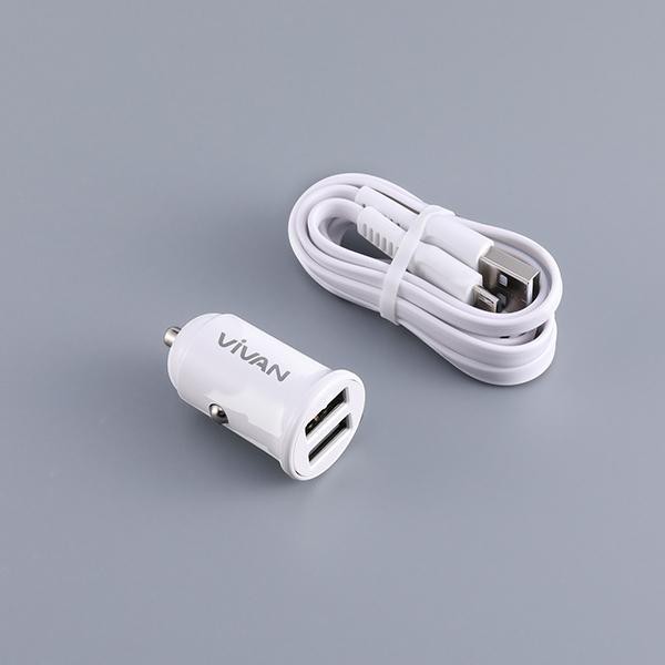 VIVAN VCC01 2.4A Dual Port Small &amp; Portable Car Charger with 1m Data Cable Super Durability