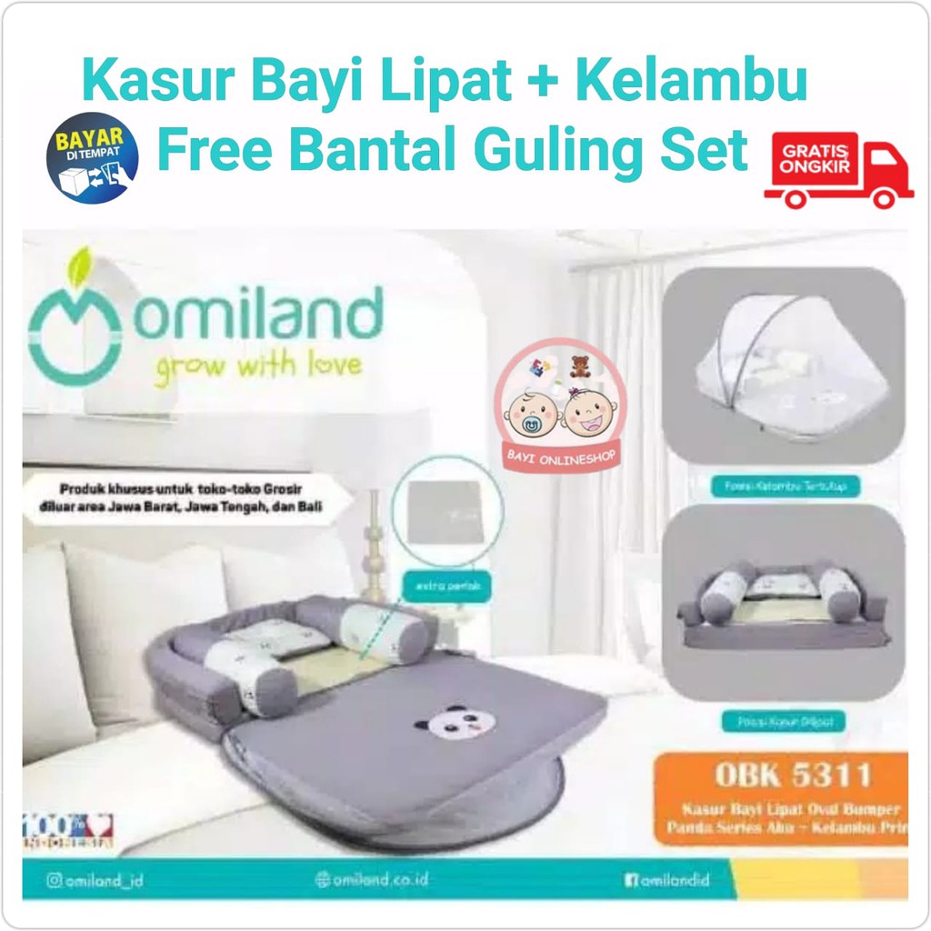 Omiland Kasur Bayi Lipat Bumper Kelambu  Panda  Alpaca Rainbow + Extra Perlak OBK5311 / Gift Set Baby