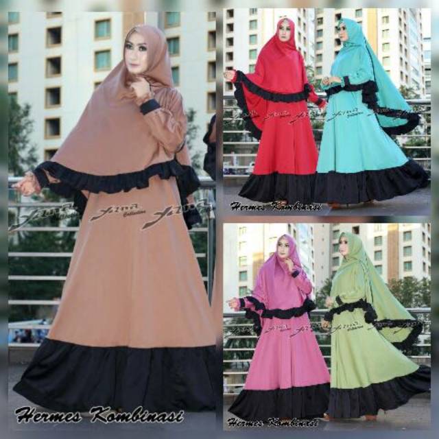 GAMIS | GAMIS SYAR'I | GAMIS SET SYAR'I | GAMIS HERMES KOMBINASI 2 WARNA | BY YANA COLLECTION