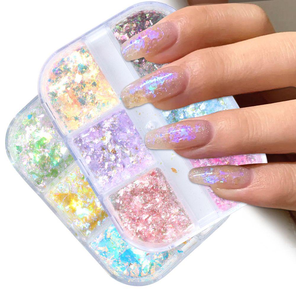 Agustina Aurora Kuku Serpihan Wanita Bergaya Nail Art Dekorasi 3D Kuku Glitter Manicure Aksesoris DIY Nail Art Foil Glitter Kuku Payet