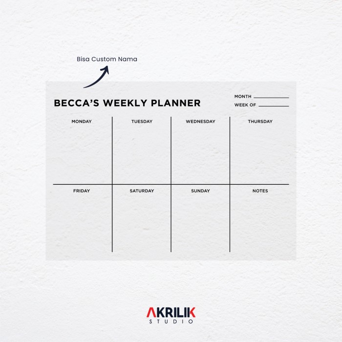 

Murah Weekly Planner Custom Akrilik Wall Schedule Agenda Jadwal Mingguan Limited