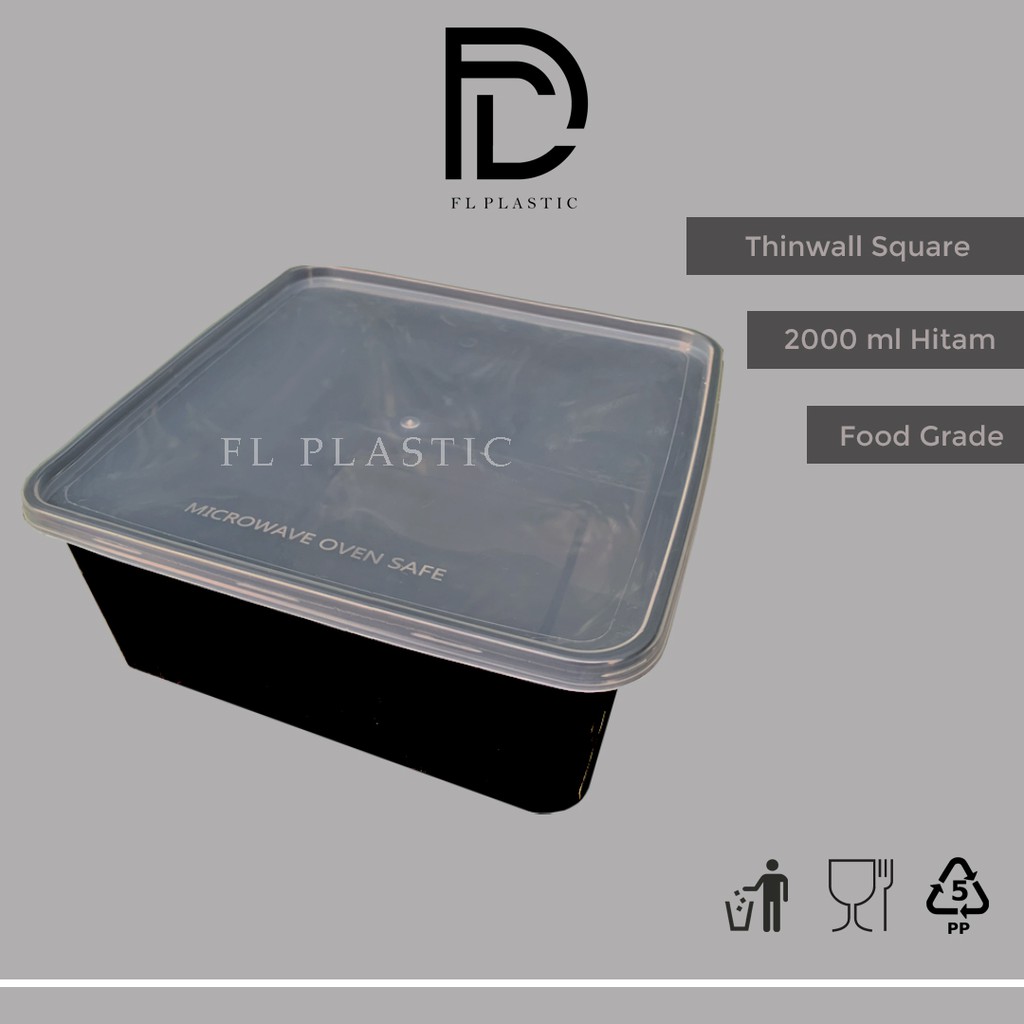 Thinwall 2000 ml Warna Hitam Take Away Box food Container Grade A