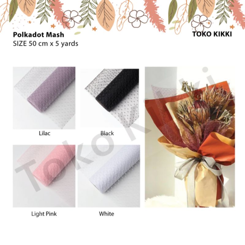 

Polkadot mash 50 cm x5 meter Kertas Bungkus Bunga / Kertas Bunga Florist