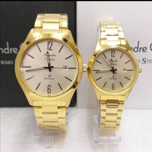 Jam Tangan Alexandre Christie 1009 Couple Gold Original