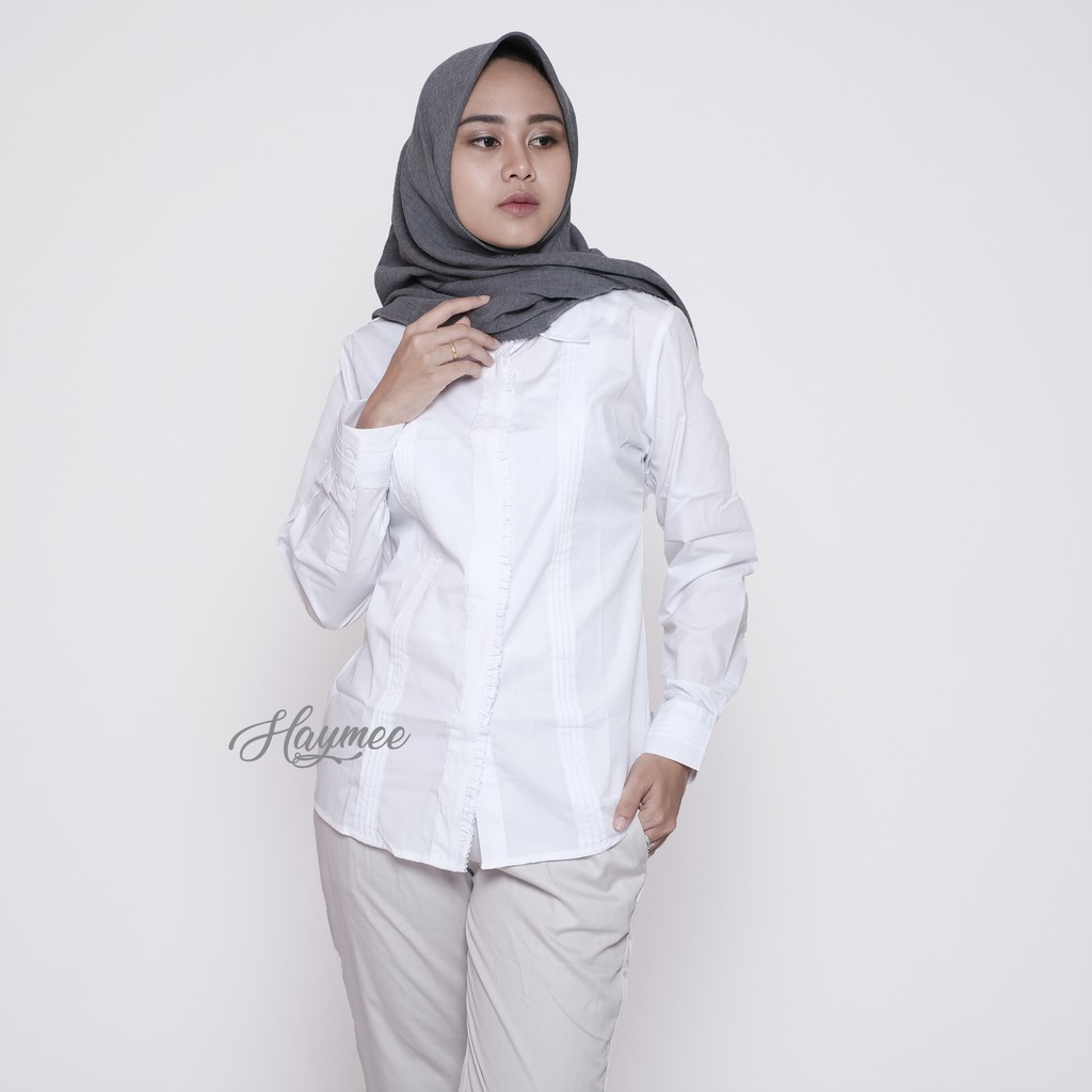 HaymeeStore Kemeja Putih Polos Wanita Baju  Kantor  Jumbo 