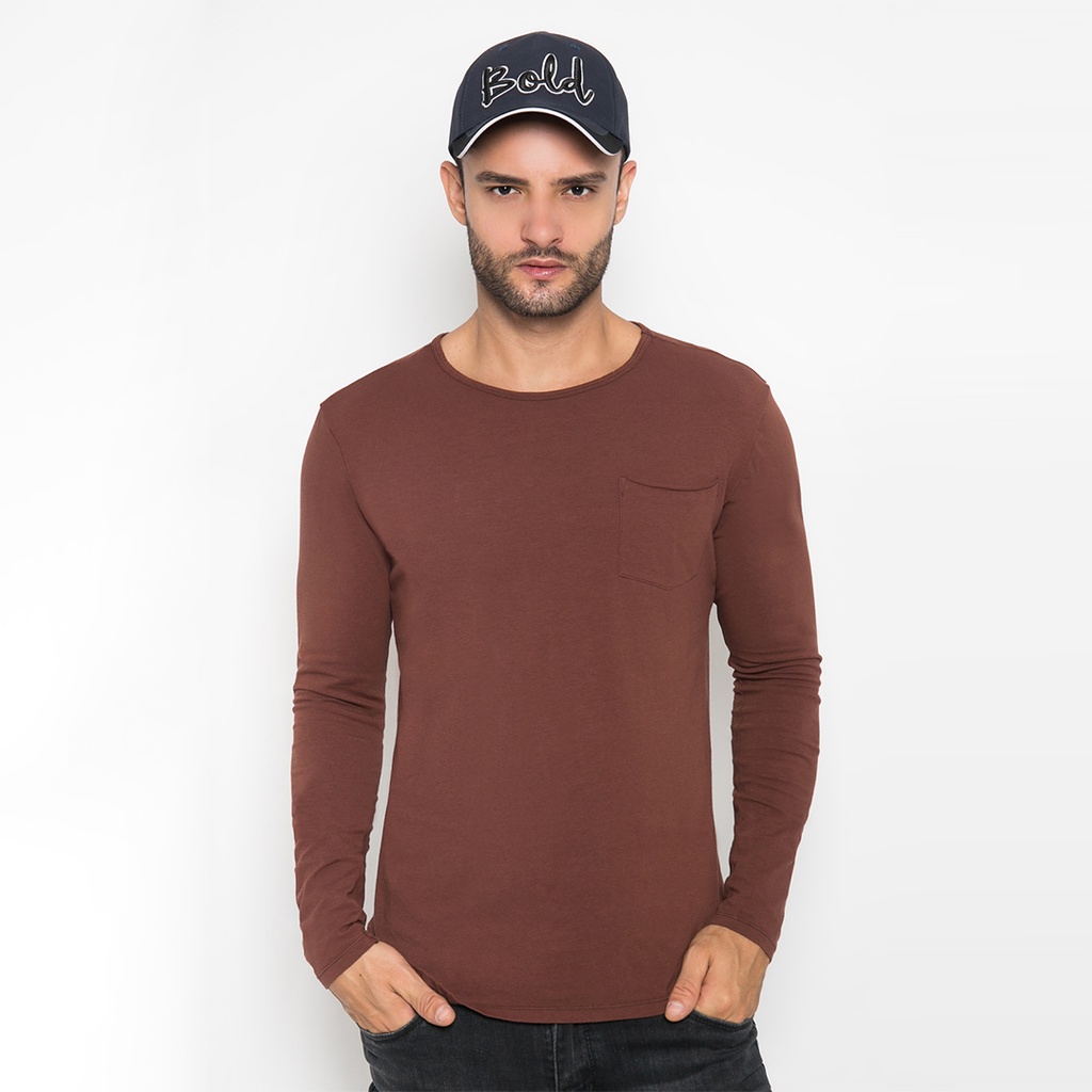 Johnwin - Kaos The One - Kaos Pria - Kaos Lengan Panjang - Coklat - FTS.622.M005.01.C L/S