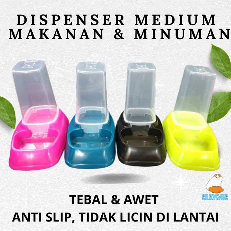 Dispenser tempat makanan &amp; minuman kucing medium. Tebal &amp; awet