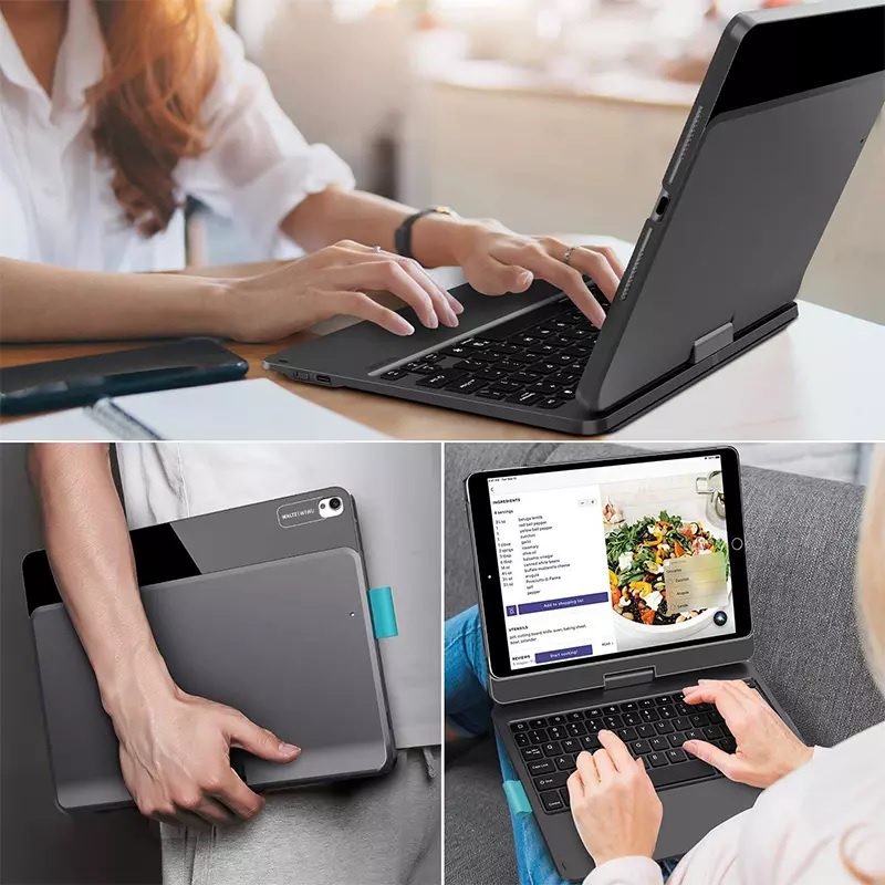 WIWU Waltz Rotating Keyboard with Touchpad - 10.2-inch (2019/2020) &amp; 10.5-inch (2017/2019) - Casing dengan Keyboard Bluetooth